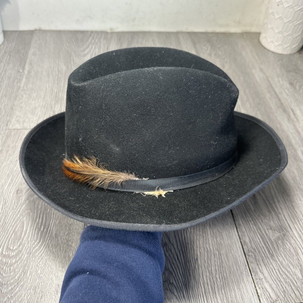 Vtg Carlos Santana Fedora Black Wool Made In USA  Hat Feather Men’s Large